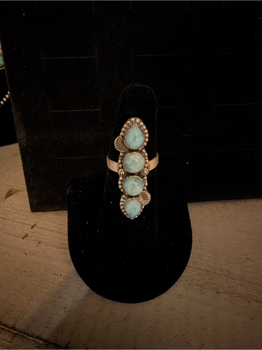 Larimar Turquoise Four Stone 925 Sterling Silver Adjustable Ring - Women Jewelry - Picture 6 of 8